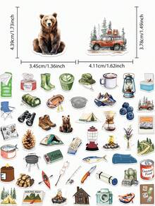 50pcs Outdoors Camping Collage Stickers Cartoon Tent Camera Beverage Decal DIY Notebook Phone Guitar Luggage Surfboard Stickers - Camel - View 2