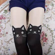 1 Pair Of Women's Black Transparent Cat Print Tights - Soft And Comfortable Casual Leggings With Cute Cartoon Kitten Design, Machine Washable, Suitable For Casual Wear And Theme Events - 1 đôi màu đen - Xem 8