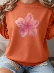 1pc Girls Casual Printed Pullover Crew Neck Sweatshirt, Student Young Clothing, Long Sleeve, Autumn/Winter - Orange - View 7