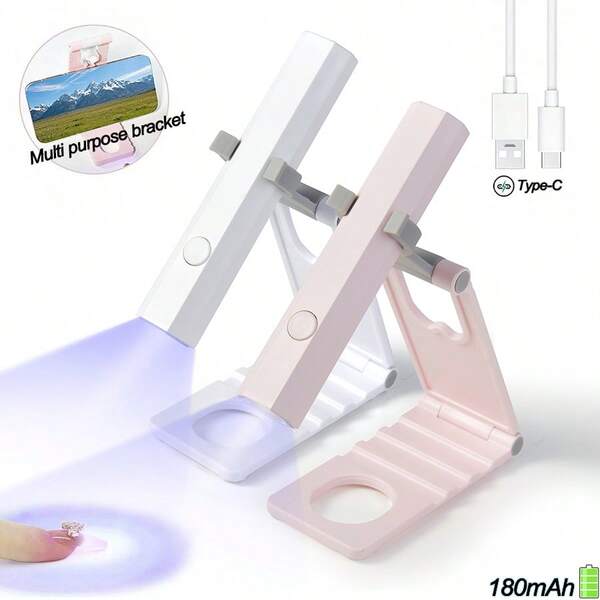 Convenient Handheld Nail Dryer Lamp UV Nail Curing All Gel Polish Nail Art Tool Type-C Rechargeabl 180mAh Quick Dry Nail Lamp,3-In-1 Set Including Bracket, Nail Lamp, And Data Cable, A Small Gift That Can Be Given As A Gift, Affordable And Good Value For Money