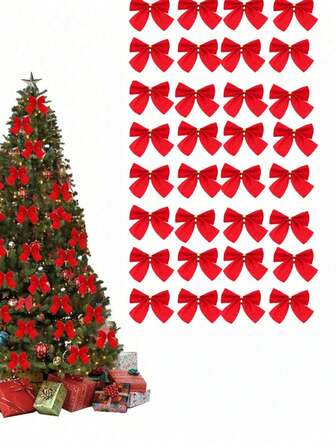 48/24 piezas Mini lazos navideños, decoraciones de lazos rojos, decoraciones de lazos para coronas y árboles de Navidad, adecuados para colgar en el árbol de Navidad, decoraciones navideñas para el hogar, decoraciones navideñas para la habitación, coronas navideñas y decoraciones para regalos, decoraciones navideñas perfectas