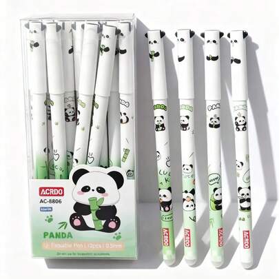 12pcs/Box Cute Panda Gel Pens, Cartoon Cat Giraffe Shaped Erasable Ballpoint Pens, Creative Unicorn Heat Disappearing Pens, Children's Writing & Drawing Ballpoint Pens