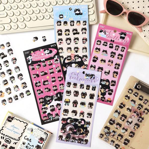 Kitten-Themed Planner 3D Resin Stickers, For Decorating Desks And Phone Cases, Cute Animal Designs, Reward Stickers, Girls' Decorative Stickers, DIY Phone Decoration Sticky Notes With Adhesive, High-Quality Glossy Finish, Bright Colors, Suitable For DIY Crafts, Scrapbooks, Laptops, Phones, Water Bottles, Diamond Painting Stickers, Fun Designs, High-Quality Stickers, Decorative Stickers, Creative Decoration