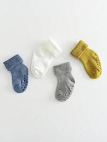 4 Pairs Thick Warm Comfortable Anti-Slip Baby Socks, Suitable For Toddler Boys And Girls, Autumn/Winter - Multicolor - View 9