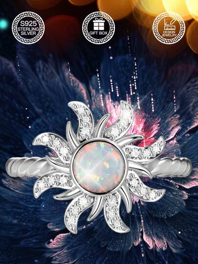 1 pieza Anillo de plata de ley S925 con forma de girasol para mujer