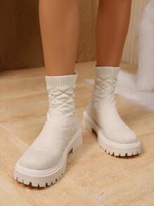 Botas de tobillo para mujer, de unicolor, con estilo universitario elegante, casual, para ir al trabajo, al aire libre, de fiesta, sexy, de boda, estilo universitario casual, de vacaciones, de boda, de resort, de fiesta, de oficina, al aire libre, para todas las estaciones, con suela gruesa cómoda y tacón ancho con punta redonda, botas sencillas para ir al trabajo, botas cortas casuales, botas elásticas negras de moda para eventos de fiesta