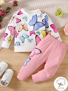 Baby Girl Butterfly Print Sweatshirt & Sweatpants