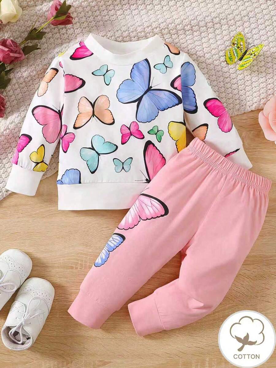 Baby Girl Butterfly Print Sweatshirt & Sweatpants