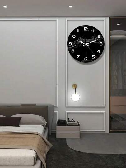 1pc Moderne Minimalist Zwart Marble Wand Klok Silent Non Ticking, Wooden Construction Bold Wit Numerals Battery Powered (No Included) Living Room, Office, Bedroom Elegante Home Interiors, Contemporary Premium Materials, ative Timepiece, Office Professionals view 2