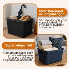 Kit 2 Caixas Organizadoras 22 Litros Tampa Linha Juta Jaguar Utilidades Multiuso Roupas Brinquedos Sapatos