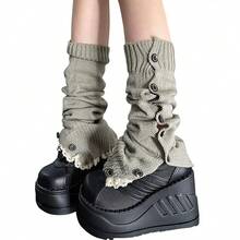 Lebaley Kawaii Leg Warmers For Girls Women - Japanese Lolita Leg Warmers Y2K Harajuku Leg Cover Stockings Kawaii Knit Socks{"Color_name":"Button1"} - 多色9 - 查看 1