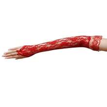 Flower Pattern Fingerless Lace Gloves With Elastic Ruffle Trim{"Color_name":"Red"} - 紅色 - 查看 1