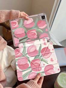 Pink Tulip Pattern Protective Case, Compatible With IPad 10th Gen, 10.2", Mini 6", Mini 7", And 9.7" Models. Also Compatible With Samsung Galaxy Tab A9 Plus. Features 3+Y Folding Design, Reinforced Silicone Corners, Auto Wake/Sleep Function, And Built-In Stylus Slot. - Multicolor - View 5