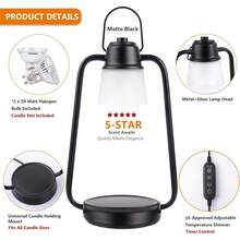 ¡RecomendadoLámpara calentadora de velas con temporizador – Lámpara eléctrica de cera para velas de tarros, calentador de lámpara de vela clásico con 2 bombillas, regalos de calentamiento de la casa, regalos de¡Top de Temporada - negro clásico - Ver 6