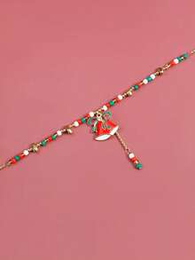 1pc Christmas Atmosphere Necklace With Bow & Santa Hat Colorblock, Fashionable New Year Party Necklace, New Year Gift Necklace