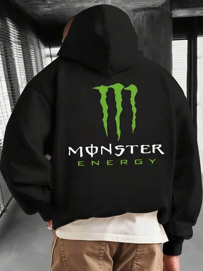 Minimalist Sporty - Style Hoodie With "Monster Energy" Prints Spring/Autumn Mens Winter Men Clothes Regular Fit  Pocket  Mens Hoodie  Black Hoodie  Men's Holiday Clothes  Easy To Wear For Casual And Home Wear,Streetwear,Gifts For Boyfriend