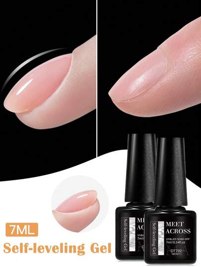 MEET ACROSS 1/2 件 7ml 自流平凝胶指甲油强力底胶强化凝胶漆半永久性可浸指甲艺术 UV 凝胶清漆美甲美甲 DIY 适用于家庭和沙龙美甲用品