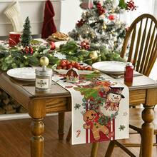 1 peça de caminho de mesa de Natal fofo em formato de boneco de neve de gengibre, decoração sazonal para árvore de inverno, adequado para decoração de mesa de jantar de cozinha para reuniões familiares, tamanho 33 x 277 cm
