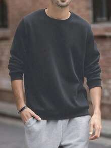 Men's All-Match Crew Neck Sweatshirt, Versatile Casual Pullover, Essential For Street Style Layering, Autumn/Winter-New Autumn/Winter Collection-L91 - 深灰色 - 查看 2