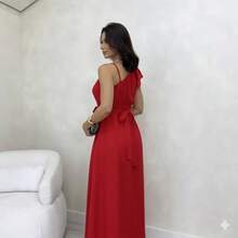 Women's Long Dress With Straps, Elegant Bow, Chic Party, Wedding, Graduation, Evangelical Fashion, Bojo - 紅色 - 查看 2