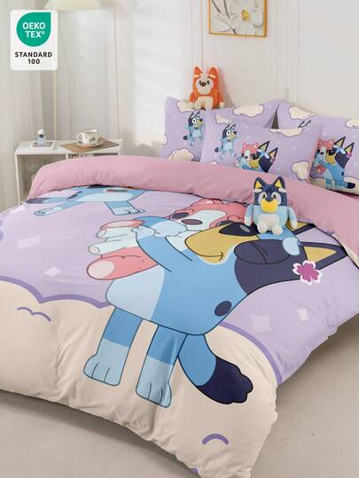 Bluey 2/3pcs Bruie Bedding Set, Bruie Bedding, Comfortable & Breathable Bedding Set, Skin-Friendly, Bruie & Cloud Pattern, Cartoon Style Duvet Cover Set, Soft & Pilling Resistant, Cute Home Textile, Cool-Toned Duvet Cover & Pillowcase Set, Comforter Not Included