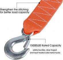 Tow Strap Heavy Duty With Hooks 2"X20' 15,000LB Rvery Strap 6,8 Tons Towing Strap With  Hooks Polyester,22990457