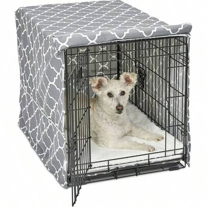 Small Dog Crate Cover Featuring Fabric Protector, Poly - Cotton Privacy Kennel Cover Fits Most 24 - Inch Crates, Pink Designer Print, Washable, Reduces Barking