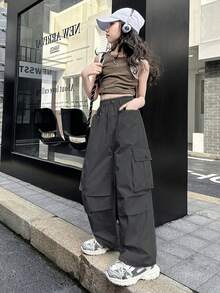 Quần tiện dụng kiểu mới cho bé gái, quần dài trơn màu thường ngày dành cho bé gái tuổi teen lớn hơn - Xám - Xem 2