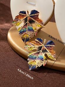 2 件/套秋季枫叶合金彩绘落叶耳环女士