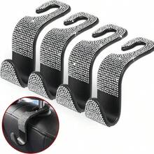 2/4pcs Black & White Diamond Car Seat Back Hooks, High-Quality Black & White Diamonds Meticulously Embedded, Reflecting Alluring Brilliance Under Car Interior Lighting, Instantly Elevating The Overall Class Of Your Vehicle, Showcasing Elegance And Luxury