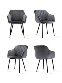 Goeurvant Contemporary Vertical-Stripe Upholstered Dining Chairs With Armrests & Metal Legs For Dining Room, Kitchen, Living Room - Set Of 2 / Set Of 4 / Set Of 6 - Dark Grey - 深灰色 - 查看 12