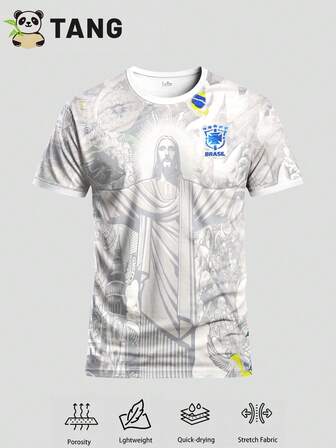 브라질 동상 스페셜 에디션 남성용 축구 저지 & 크루 넥 편안한 스포츠 탑, 경기, 축구 훈련, 캐주얼 및 휴가복, 선물용으로 적합