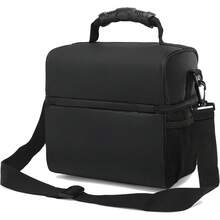 FlowFly Insulated Lunch Bag Adult Lunch Box Large Tote Double Layer Cooler Men, Women, With Adjustable Strap,Front Pocket And Mesh Side Pockets,Black