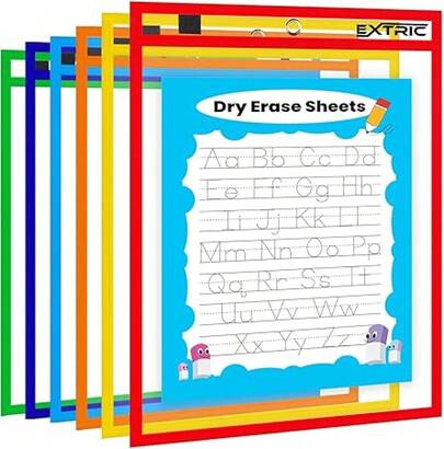 Dry Erase Pockets, 6 Plastic Paper Sleeves, Assorted Color Plastic Sleeves,10 X 14 Inch, Homeschool Dry Erase Pocket Sleeves For School Or Work Order Plastic Sleeves
