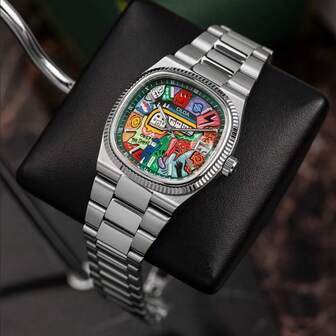 1pc CILOA Men's Cartoon Dial Large Face Waterproof Quartz Watch, Everyday