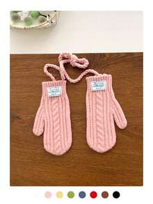 秋冬季保暖可爱挂脖触屏针织手套，女士加厚保暖防风全指针织手套，适合学生、骑行、户外活动 - Best wish布標 - 查看 2