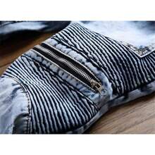 AITITIA Men's Biker Zipper Deco Washed Straight Fit Jeans{"Size_name":"42","Color_name":"LightBlue"} - Màu xanh da trời - Xem 8