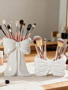 1个创意可爱粉色蝴蝶结造型笔筒花瓶收纳盒 - 家用办公室桌面收纳整理盒，优雅花瓶花卉装饰容器，非常适合女孩、学生、女性，可用于卧室收纳，母亲节礼物 - 彩色 - 查看 4