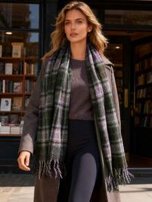 1 pieza Bufanda de otoño/invierno, Bufanda jacquard a cuadros de cachemira sintética larga talla grande vendida en 2025, Chal suave y cálido para mujer, Accesorio versátil