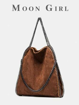 棕色链条包，女士通勤手提包，顶部提手时尚手提包，女士单肩包，适合日常休闲、工作通勤、约会、聚会、度假等场合。