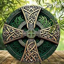 7.87 Inch Celtic Cross Round Metal Wall Art Plaque - Green Rustic Metal Wall Decor, Intricate Knot Design, Frameless, Great For Home, Garage, Dining Room, Cafe, Boho Style, Bohemian Wall Art | Celtic Knot Art | Durable Metal Sign, Metal Wall Decor, Random Hole Placement - Multicolor - View 2