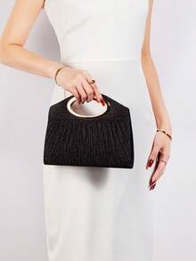 Women's Glitter Handbag With Ruffle, Iridescent Shoulder Crossbody Chain Bag, Fashion Versatile Purse With Minimalist Chain Hardware Design, Suitable For Party, Wedding, Prom, Banquet/Formal Occasions, Perfect Gift For Women - Black - View 5