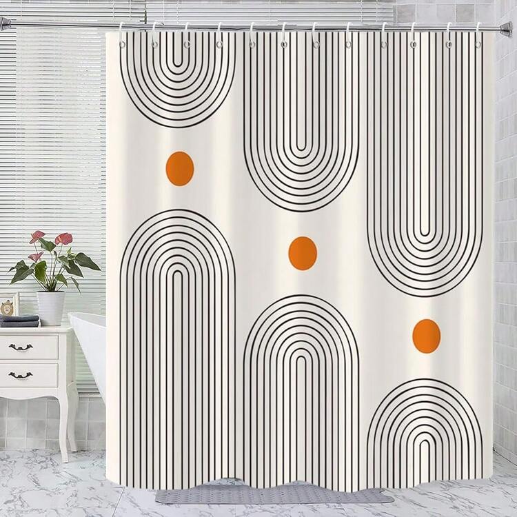 Boho Mid Century Extra Long Shower Curtain, 72Wx78H Minimalist Abstract Sun Modern Machine Washable Polyester Waterproof For Bathroom With 12 Hooks{"Color_name":"Cream","Size_name":"72\"Wx78\"L(Packof1)"} - Nhiều màu27 - Xem 1
