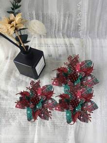 12/24 Pcs Christmas Glitter Red And Green Decorative Ornaments - Red And Green Artificial Flowers, Sparkling Festive Christmas Tree Decorations, Weddings, Home Decorations, Christmas Party Decorations, Wedding Decorations, Holiday Flower Decorations, Holiday Crafts, Wedding Planners, Perfect For Christmas