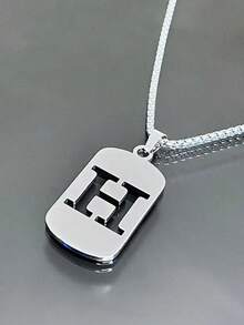 1 Piece Fashionable And Personalized Geometric Square Necklace With 26 English Letter Pendant Made Of Stainless Steel, Simple And Versatile Accessory Foromen And Men