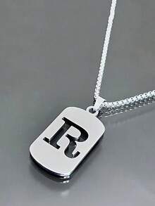 1 Piece Fashionable And Personalized Geometric Square Necklace With 26 English Letter Pendant Made Of Stainless Steel, Simple And Versatile Accessory Foromen And Men