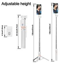 多功能自拍杆、落地式手机三脚架，以及带遥控快门的便携式折叠收纳盒。适用于户外摄影、直播和录制。兼容所有智能手机 - 白色 - 查看 6