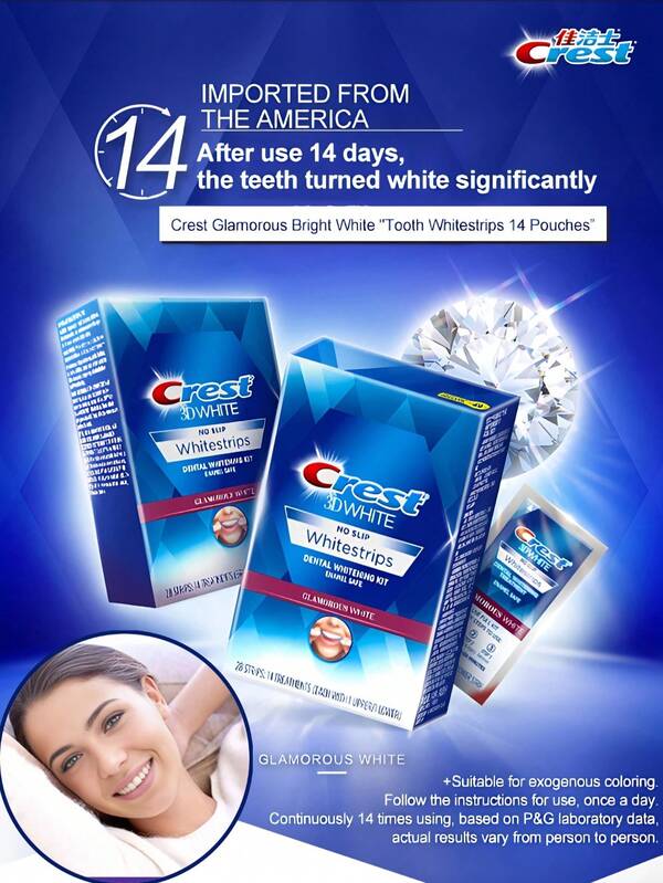 CREST Crest 3D Whitestrips Dental Bleach Teeth Whitener Strips Glamorous White Crest Whitening Strips Teeth Whitening 5/7/14 Treatment