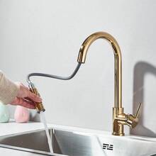 Kitchen Faucet 360° Rotating Pull-Out Faucet 2 Water Flow Modes Hot & Cold Mixing Faucet - 金色 - 查看 7