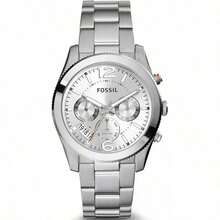 Fossil Đồng hồ Perfect Boyfriend mặt bạc dành cho nữ, có hai múi giờ ES3883 - trắng - Xem 1